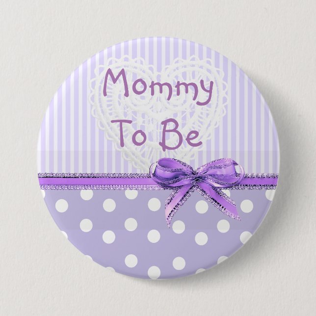 Mommy to be Baby Shower Button: Purple Bow 3 Inch Round Button (Front)