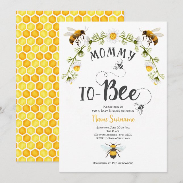 Mommy to-be, Bee Baby Shower Invitation (Front/Back)