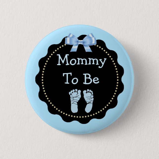 Mommy to be Blue and Black Baby Shower 2 Inch Round Button (Front)