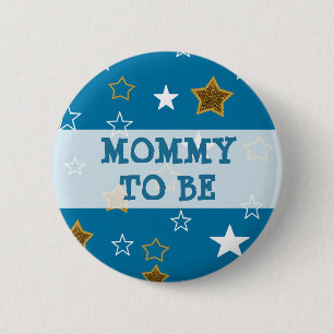 Mommy to be Blue and Gold Stars Button