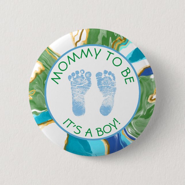 Mommy to be Blue and Green Baby Shower Button (Front)