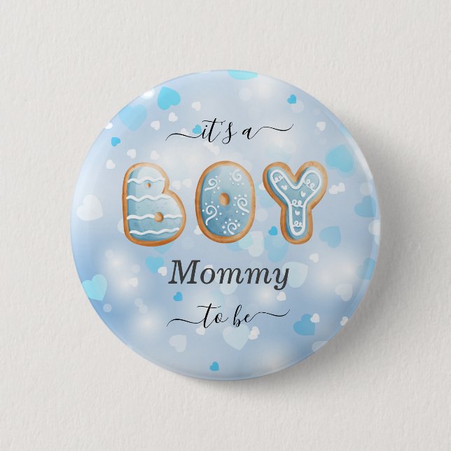 Mommy to Be Blue Boy Baby Shower Button (Front)
