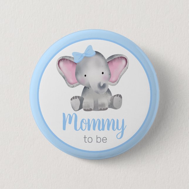Mommy To Be Blue Elephant Boy Baby Shower Button (Front)