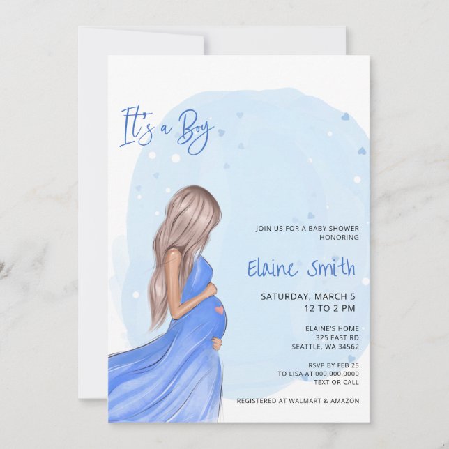 Mommy to Be Blue Its a Boy Baby Shower Invitation (Front)
