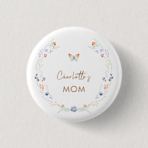 Mommy To Be Boho Butterfly Wildflower Baby Shower 1 Inch Round Button