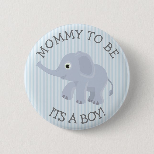 Mommy to be Elephant Blue Striped Baby Shower Pin (Front)