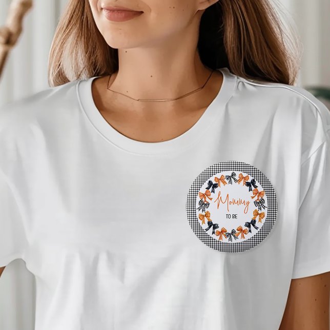 Mommy to Be Fall Halloween Coquette Bows  2 Inch Round Button (Halloween Coquette Black and Orange Bows Baby Shower Mommy to Be Pinback Button)