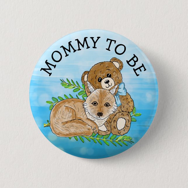 Mommy to be Fox and Teddy Bear Baby Shower 2 Inch Round Button (Front)