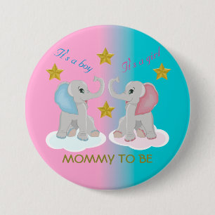Mommy to be Gender Reveal Baby Shower Elephant T-S 3 Inch Round Button