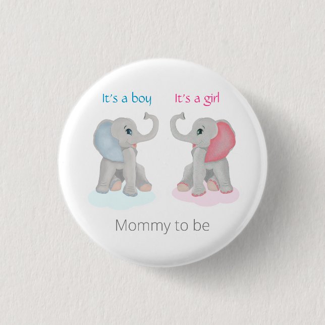 Mommy to be Gender Reveal Elephant Baby Shower  1 Inch Round Button (Front)