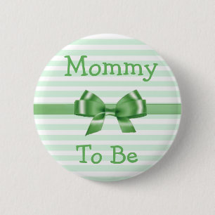 Mommy to be Green & White Bow baby shower button