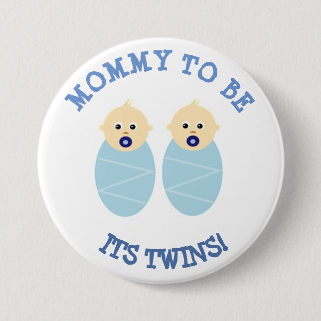 Mommy to Be Its Twin Boys, Blue Baby Shower Button (Front)
