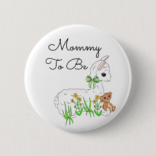 Mommy To Be Llama with Teddy Bear 2 Inch Round Button