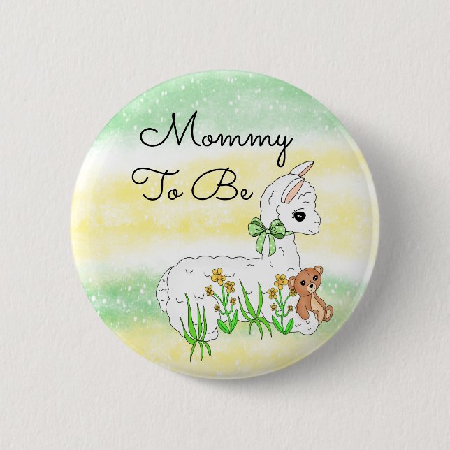 Mommy To Be Llama with Teddy Bear 2 Inch Round Button (Front)