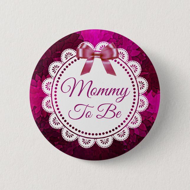 Mommy to be Magenta Bow Baby Shower button (Front)