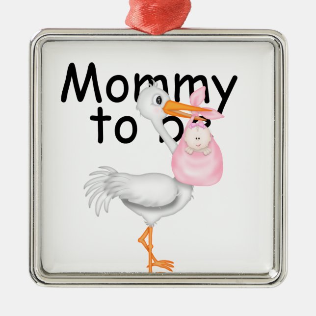 mommy to be. Maternity Stork Metal Ornament (Front)