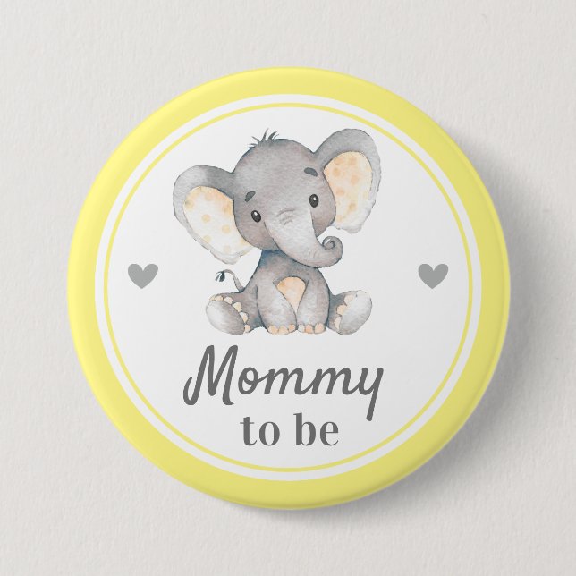 Mommy to be New Mom Yellow Elephant Baby Shower 3 Inch Round Button (Front)