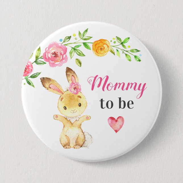 Mommy to be New Momma Bunny Rabbit Baby Shower 3 Inch Round Button (Front)
