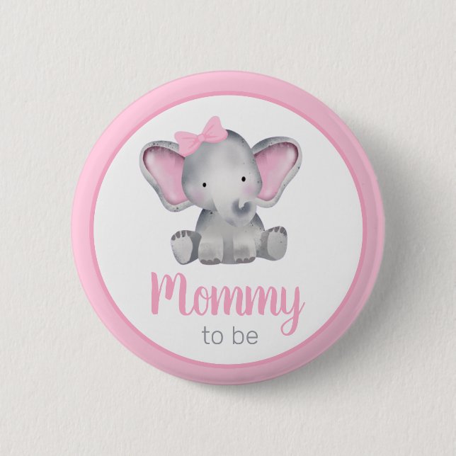Mommy To Be Pink Elephant Girl Baby Shower Button (Front)