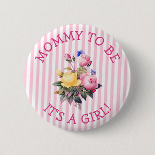 Mommy to be  Pink Flowers Baby Shower Button