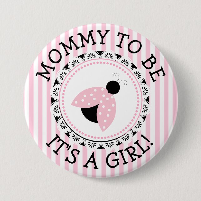 "Mommy To Be" Pink Ladybug Baby Shower Button (Front)