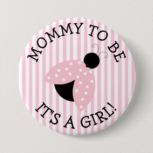 "Mommy To Be" Pink Ladybug Baby Shower Button (Front)