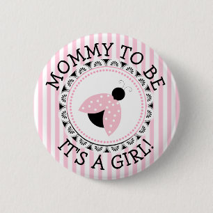 "Mommy To Be" Pink Ladybug Baby Shower Button