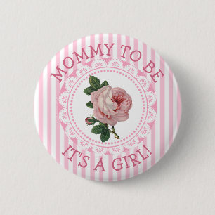 "Mommy To Be" Pink Vintage Rose Baby Shower Button
