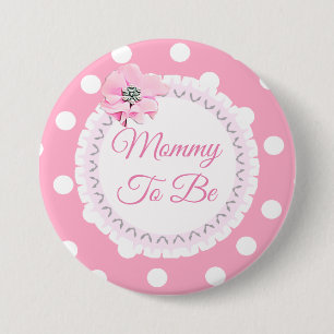 Mommy to be Pink White Polka Dot Flower Button