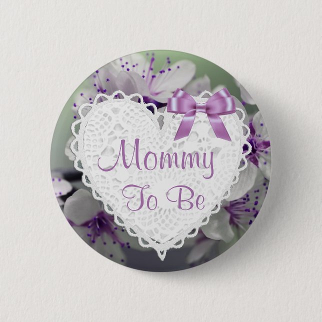 Mommy to be Purple Blossoms Baby Shower Button (Front)