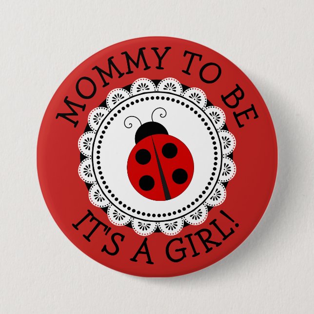 "Mommy To Be" Red Ladybug Baby Shower Button (Front)