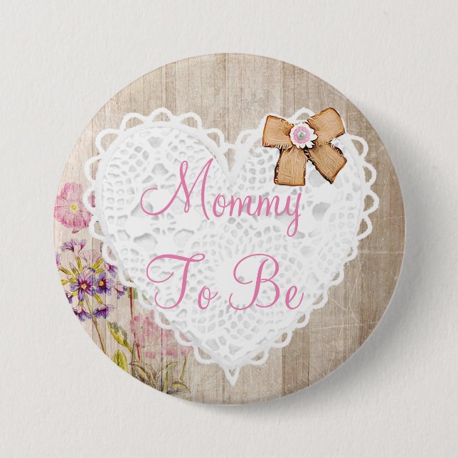 Mommy to be shabby chic Floral baby shower Button (Front)