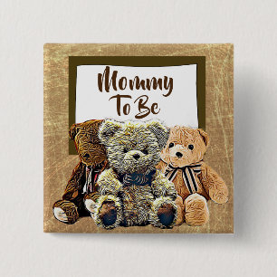 Mommy to be Teddy Bear Baby Shower 2 Inch Square Button