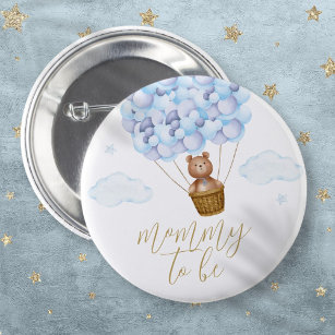 Mommy To Be Teddy Bear Blue Boy Baby Shower 2 Inch Round Button