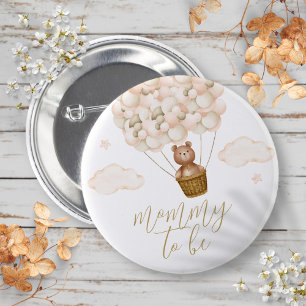 Mommy To Be Teddy Bear Gold Baby Shower 2 Inch Round Button