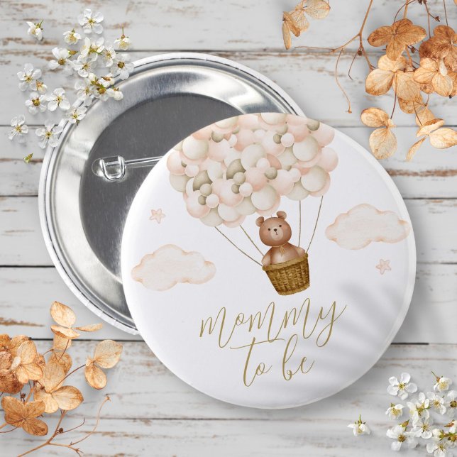 Mommy To Be Teddy Bear Gold Baby Shower 2 Inch Round Button (Mommy To Be Teddy Bear Gold Baby Shower Button)