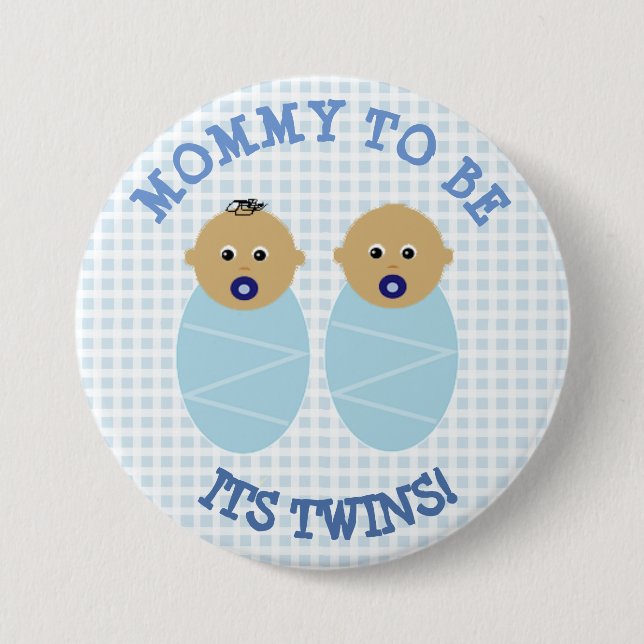 Mommy to Be Twin Boys Blue Baby Shower Button (Front)