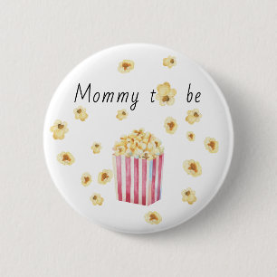 mommy to be Watercolor Popcorn Baby Shower 2 Inch Round Button
