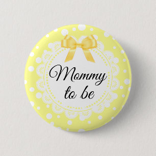 Mommy To Be Yellow Polka Dot Shower Button