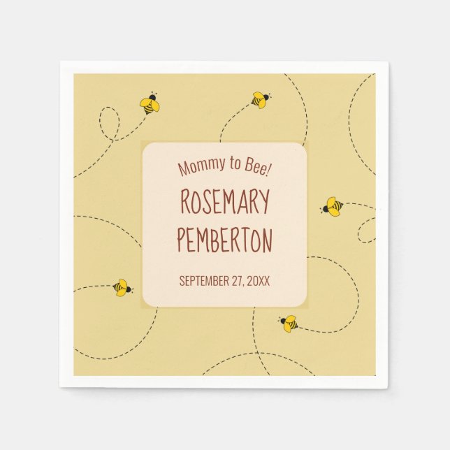 Mommy to Bee Baby Shower Buzzing Bees Gold Napkin (Front)