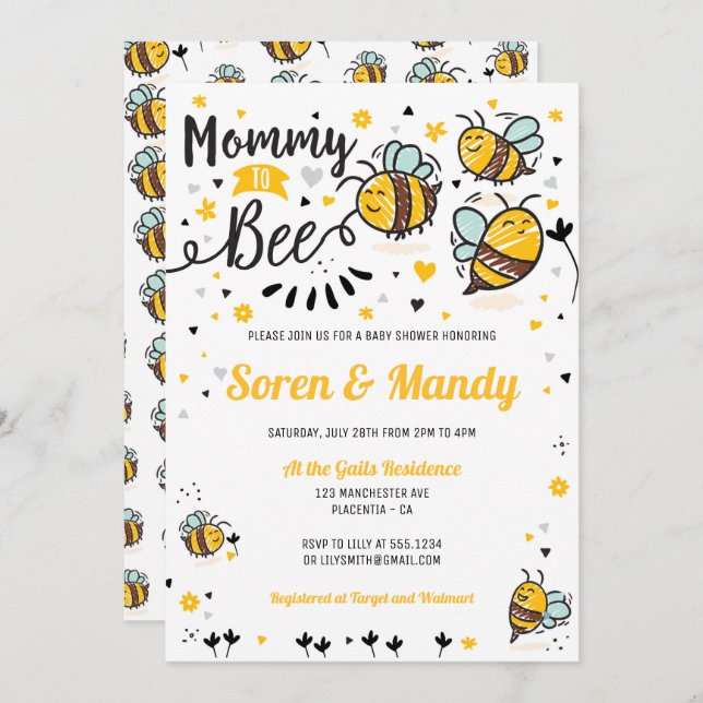 Mommy to Bee Baby Shower Invitation (Front/Back)
