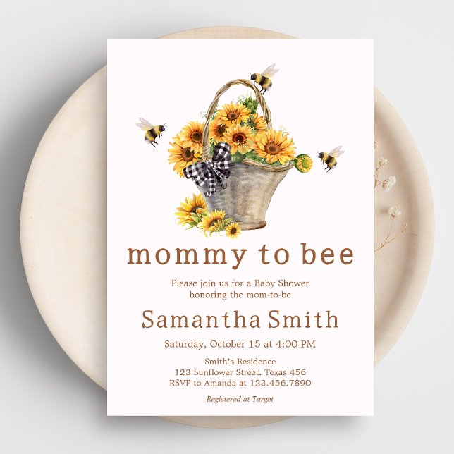 Mommy to Bee Baby Shower Invitation (Mommy to Bee Sunflower Baby Shower Invitation)