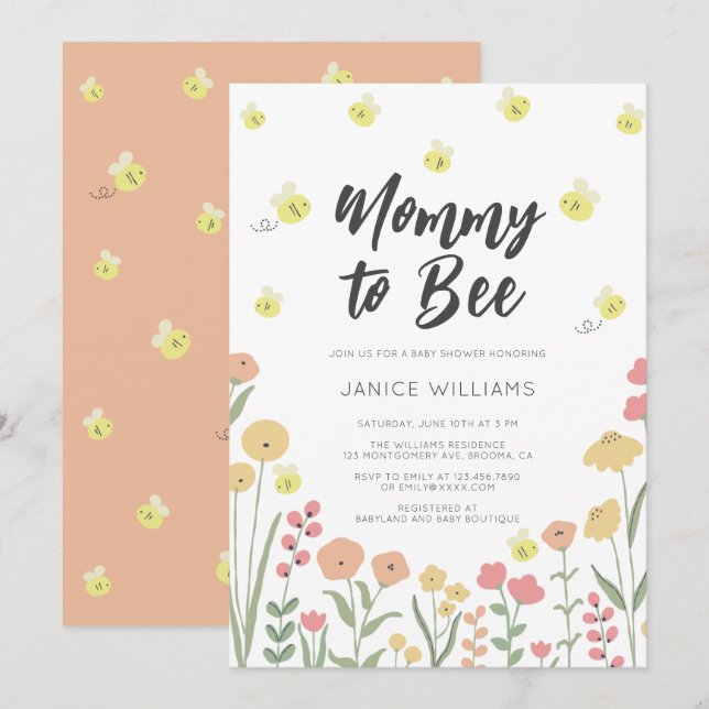 Mommy to Bee Baby shower Invitation (Devant / Derrière)
