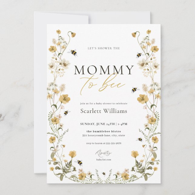 Mommy to Bee Baby Shower Invitation Honey Flower (Front)