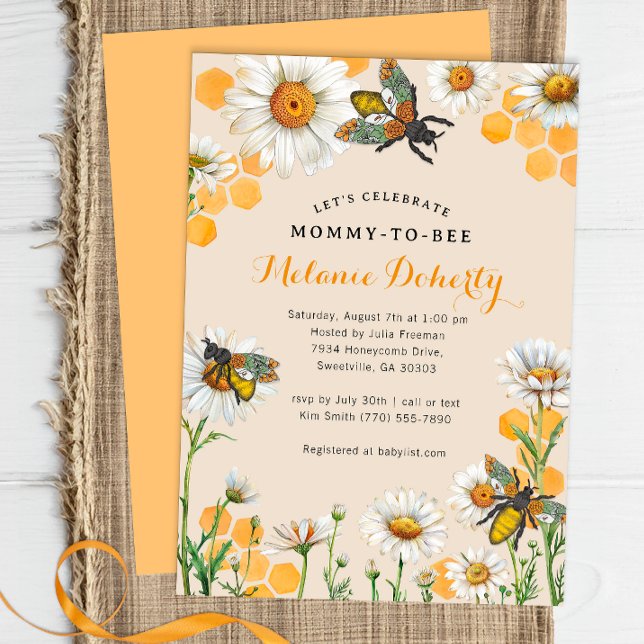 Mommy to Bee Baby Shower Invitation | Watercolor H (Honey Bee Baby Shower Invite)