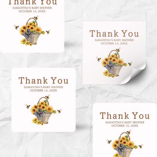 Mommy to Bee Baby Shower Square Sticker (Mommy to Bee Sunflower Baby Shower Sticker)