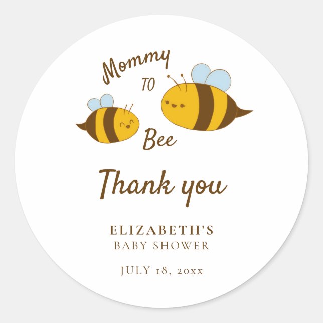 Mommy to Bee Baby Shower Thank you Cute Yellow Classic Round Sticker (Front)