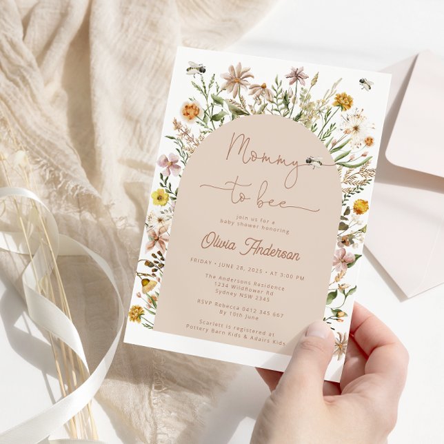 Mommy To Bee Boho Floral Baby Shower Invitation (Creator Uploaded)
