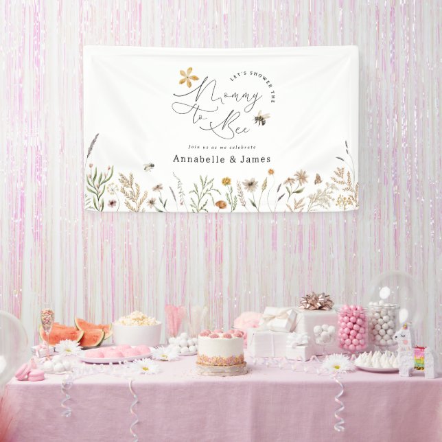 Mommy to Bee Boho Wildflower Bee Theme Engagement Banner (Party)