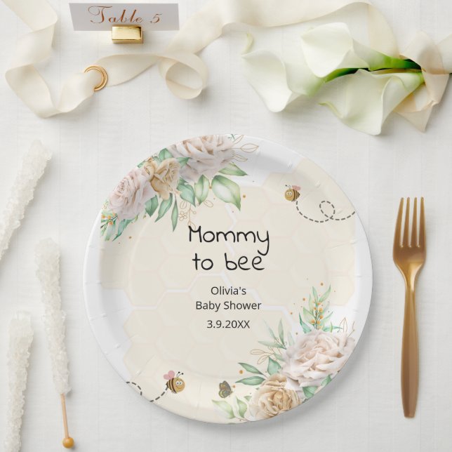 Mommy to bee bumble bee baby shower paper plates (Wedding)